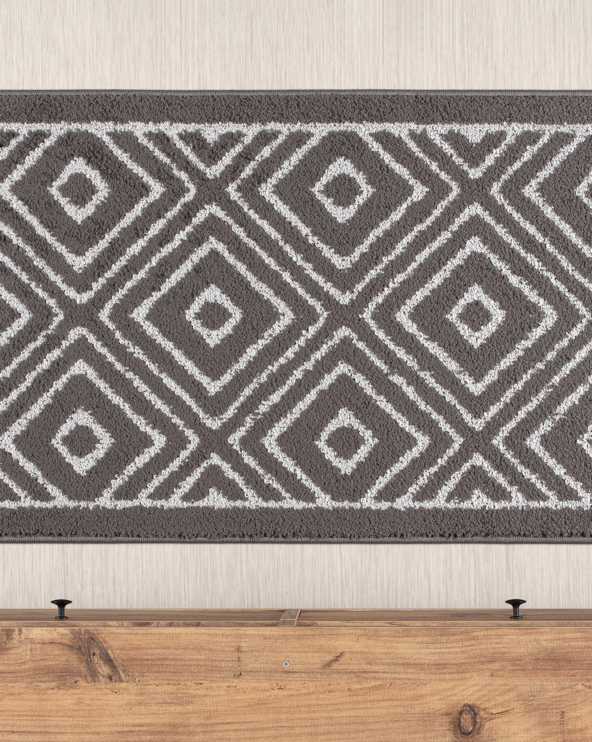 Custom Length, Non Slip Modern Geometric Carpet Runner Rug Mat for Entry Hallway Kitchen Laundry, 26 inch x 4 feet, Grey, Doormat, Grey