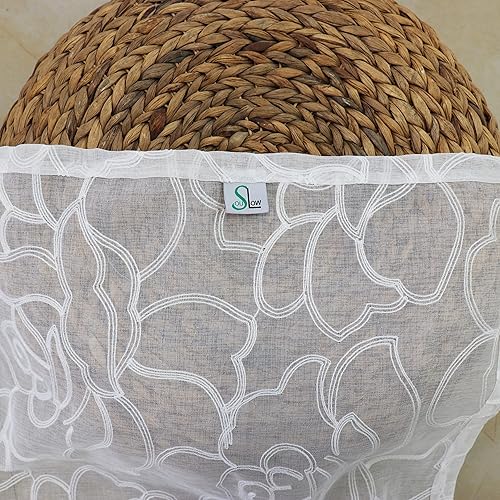 Miniatura 4 de SLOW SOUL Juego de 2 paneles de cortinas traslúcidas con rosas blancas, de lino sintético, semitransparentes, con bordado floral, cortinas para