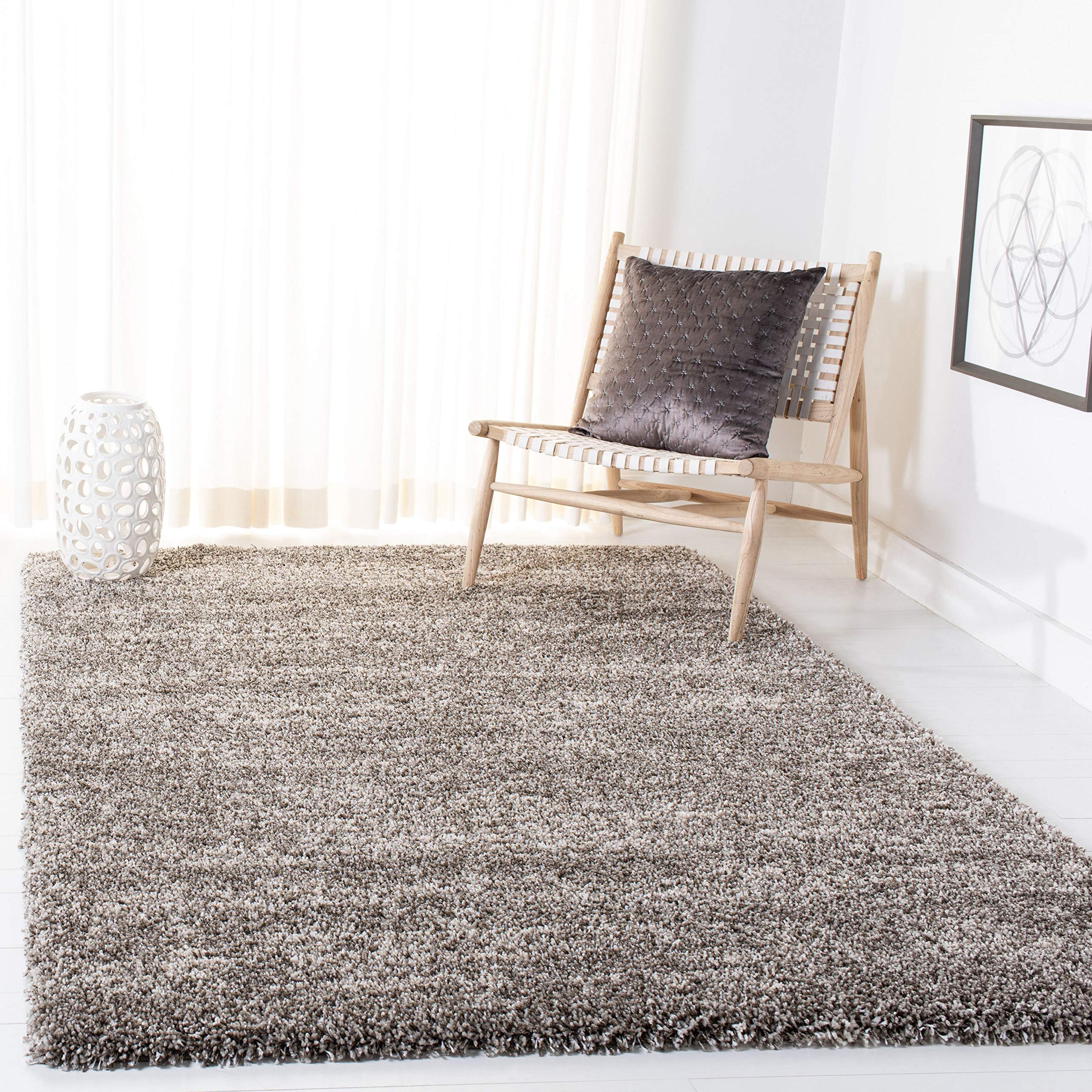 SAFAVIEH Hudson Shag Collection Area Rug - 8' x 10', Grey & Ivory, Modern Abstract Design, Non-Shedding & Easy Care, 2-inch Thick Ideal for High Traffic Areas in Living Room, Bedroom (SGH297F)