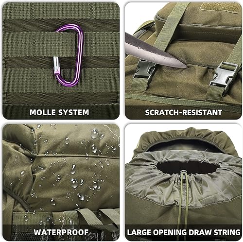 Miniatura 4 de Mochila táctica militar de 70L para campamento, senderismo, senderismo, para exteriores, repelente al agua, bolsas deportivas ajustables