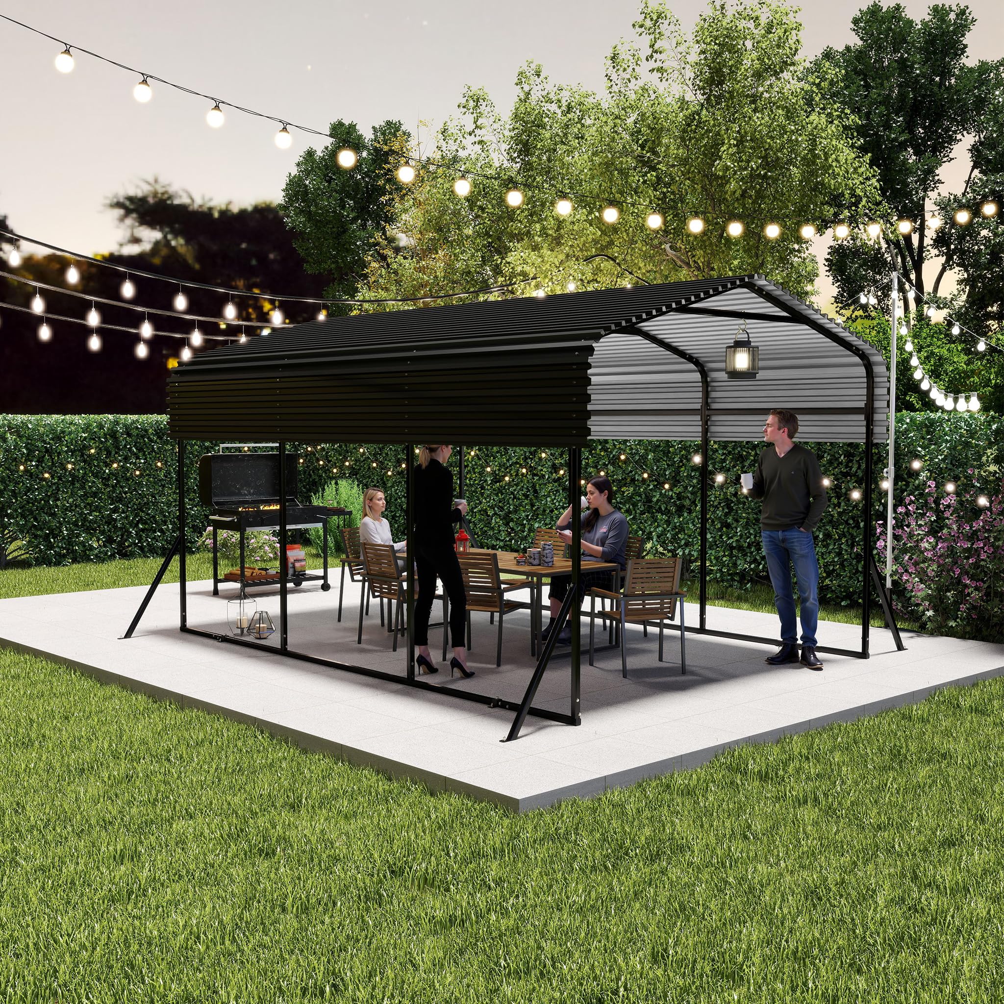 Robustes Carport für den Außenbereich, 4.5x3x2.5 m Outdoor Autozelt Garage Metall Außengarage Unterstand Schatten mit Verzinktem Metalldach UV-beständig und Wasserdicht