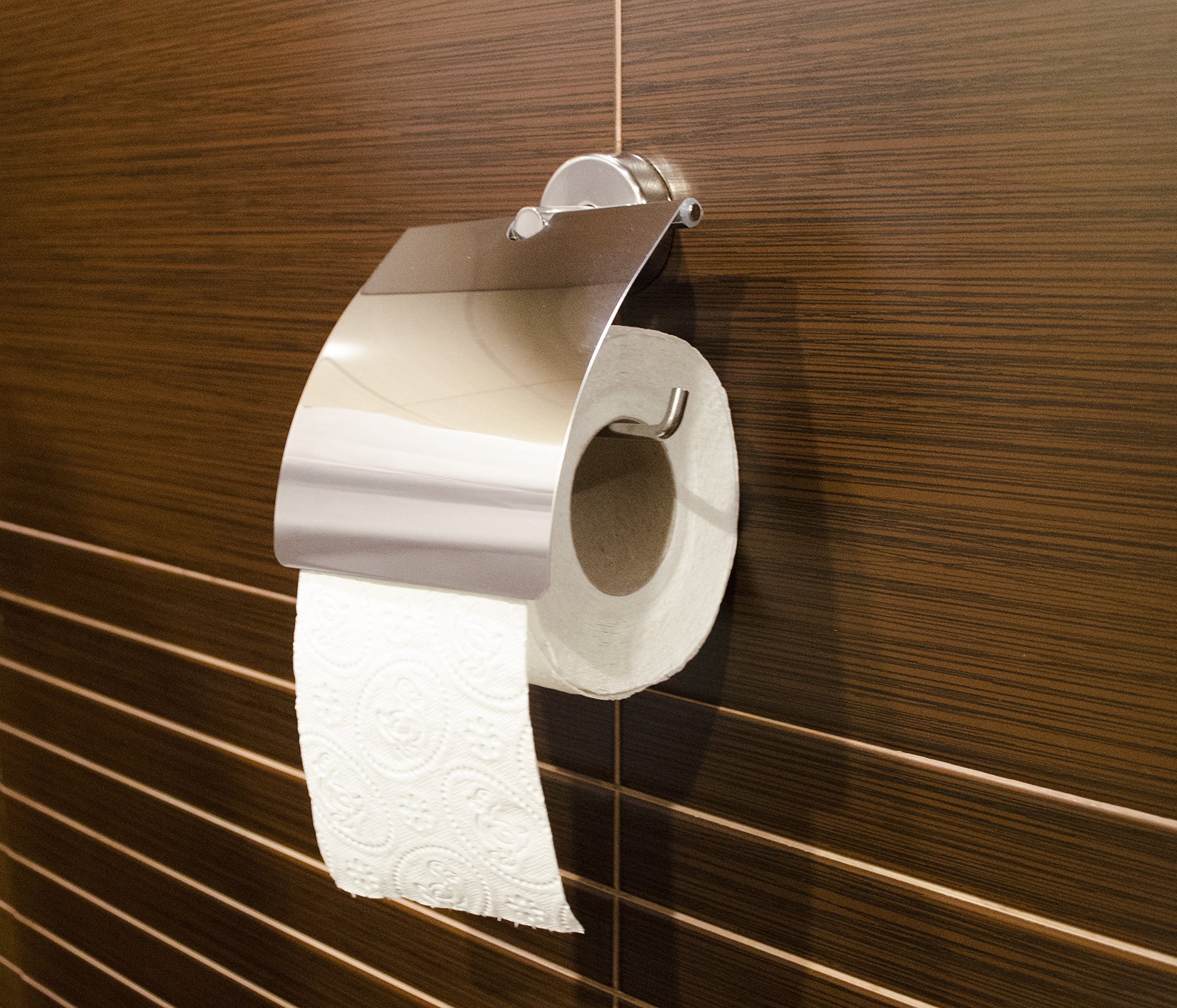 Kapitan Portarrollos de Papel Higiénico con Tapa, Acero Inoxidable AISI 304 18/10, Dispensador de Papel, Montado en la Pared, Acabado Pulido Fabricado en Europa, 20 años de garantía (Paquete de 2)
