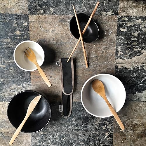 Miniatura 6 de TO GO WARE Juego de utensilios de viaje de bambú reutilizables  Incluye tenedor, cuchillo, cuchara, palillos y mosquetón  Hecho de materiales