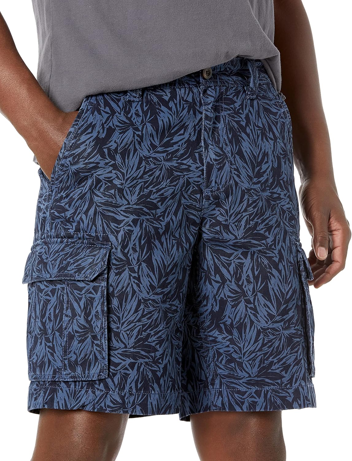 Amazon Essentials Men's Classic-Fit Cargo Short (Available in Big & Tall) 29 Indigo Palm Leaf Print