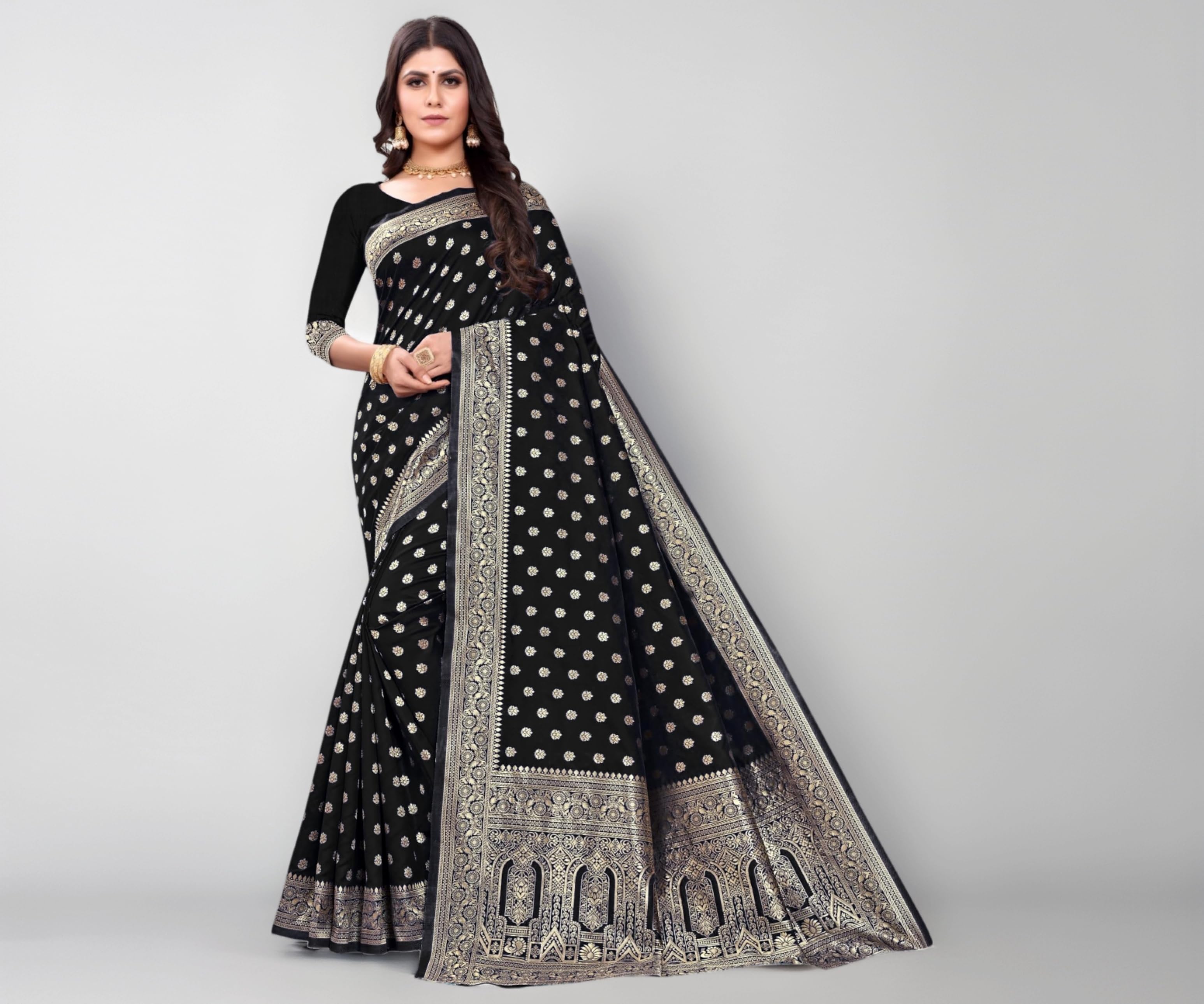 C J Enterprise Women's Pure Kanjivaram Silk Saree Soft Design With Blouse Piece For Wedding (Pari124-51)