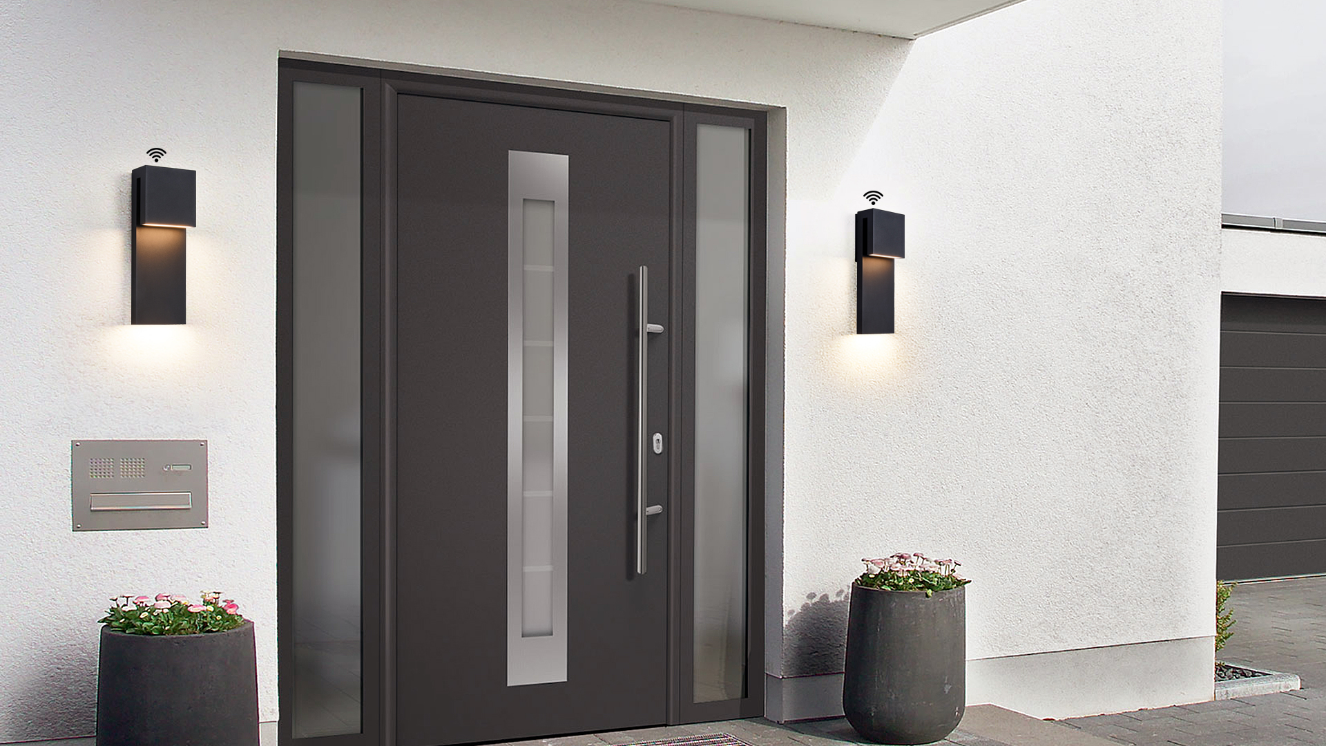 Image of Tarentlight Dusk to Dawn Outdoor Lighting Fixture Wall Mount,Modern Integrated LED 2-Light 17W, Exterior Sensor Front Porch Light,Textured Black,Anti Rust Outside Wall Lights for House,Doorway,Garage