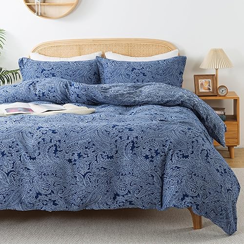 Miniatura 2 de Softta Juego de ropa de cama con estampado de flores de cachemira roja vintage, tamaño California King, juego de funda de edredón de 3 piezas, 100%