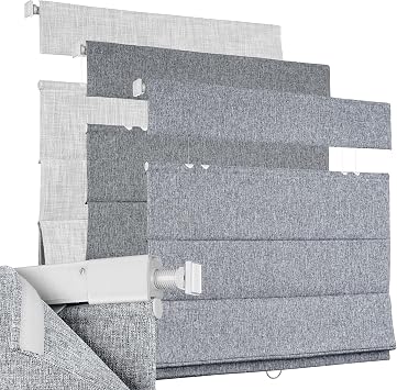 Boolegon No Drill Roman Shades for Windows, Light Gray,34" W x 64" H