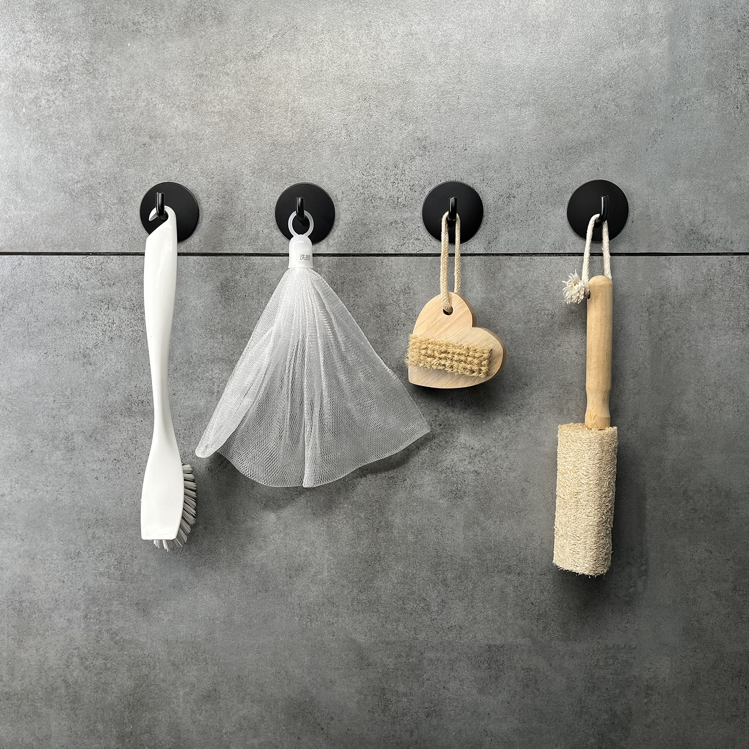 8 Piezas Gancho adhesivo impermeable, Gancho de toalla de acero inoxidable 304 para cocina, baño, inodoro.(8 Piezas Negro Redondo)