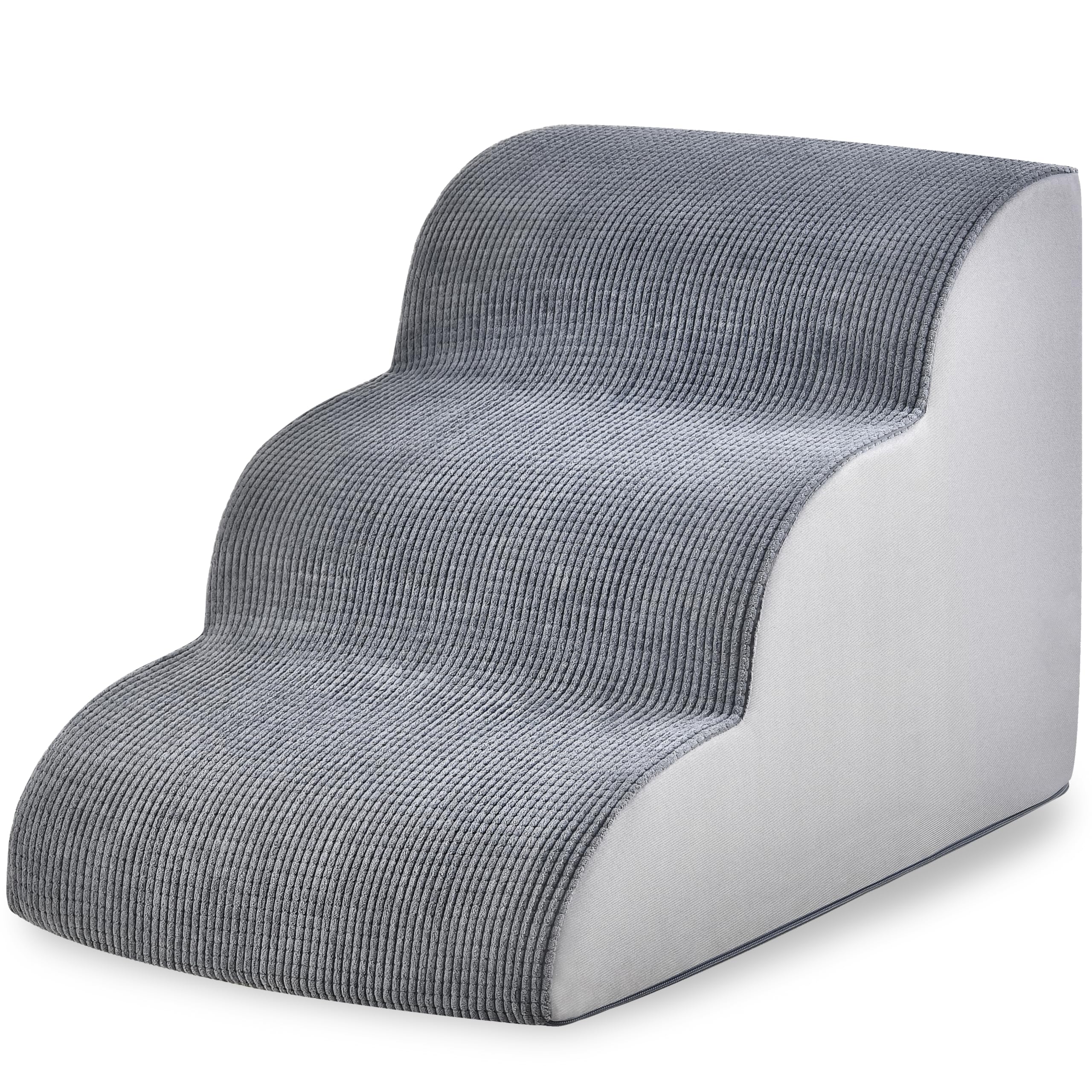 Dog Stairs for Small Dogs 15.7” H, Pet Stairs with High-Density Foam, 3-Step Dog Steps for Bed, Couch or Sofa, Curved Ramp Design for Puppies, Medium Pets and Older Cats, 15.7 x 22.4 x 15.7 Inch, Gray