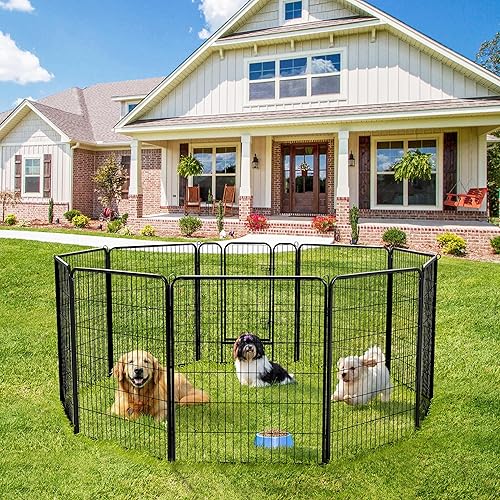 Miniatura 3 de Yaheetech - Corralito para perros, para uso en exteriores e interiores, valla de metal resistente para mascotas, corral para ejercicio, casas