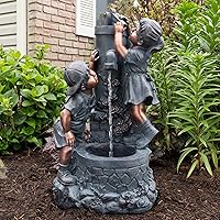 Pure Garden Boy & Girl Outdoor Water Fountain - Antique Bronze, Soothing Sounds for Patio, Lawn & Garden Decor