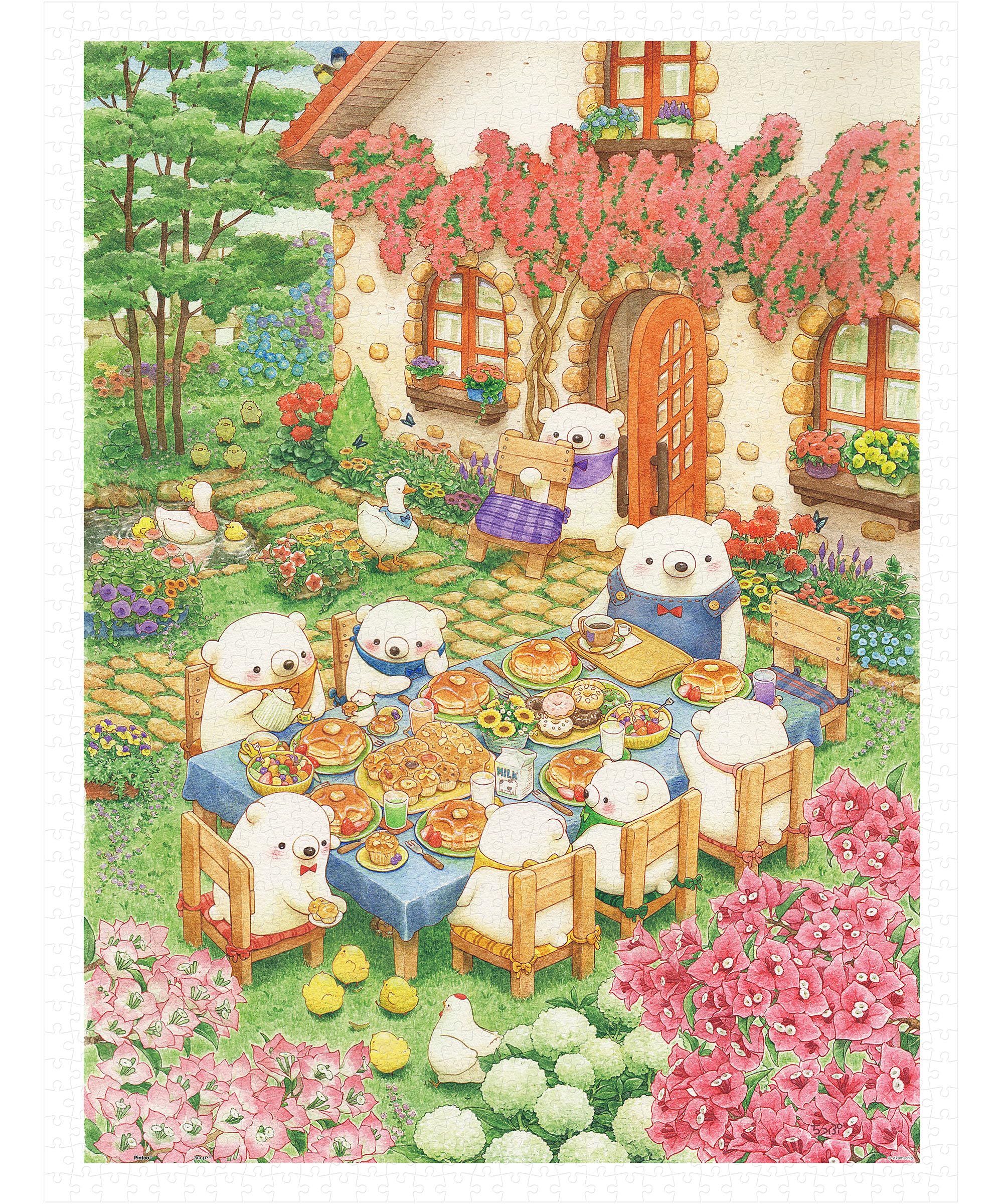 Pintoo H2795 1200 Piece Plastic Jigsaw Puzzle [Chippu_Chiro and Bear Pancake Party] (17.7 x 23.2 inches (45 x 59 cm)), Difficult for Adults, No Fragments, Clicky