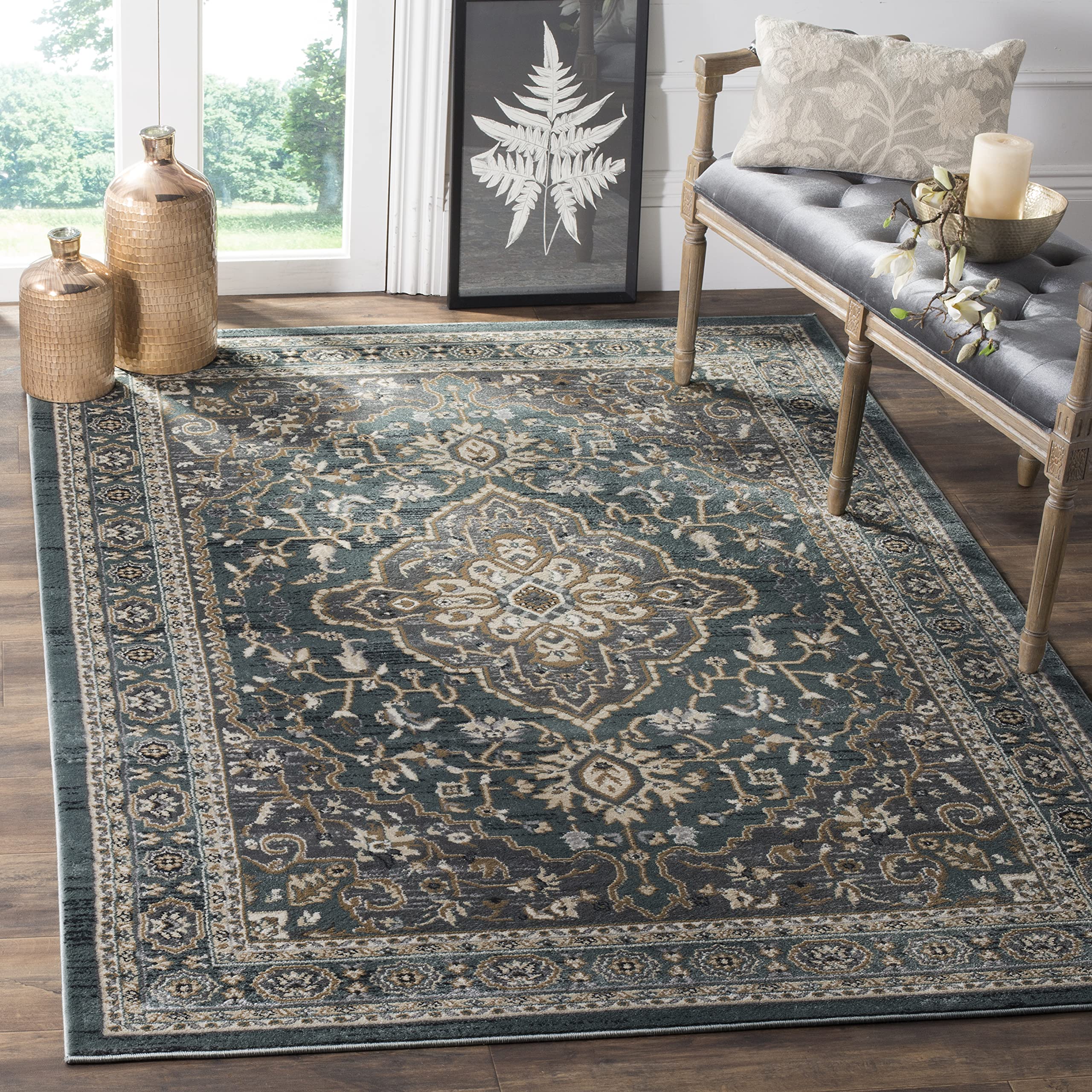 SAFAVIEH Lyndhurst Collection Area Rug - 6' x 9', Teal & Grey, Traditional Oriental Design, Non-Shedding & Easy Care, Ideal for High Traffic Areas in
