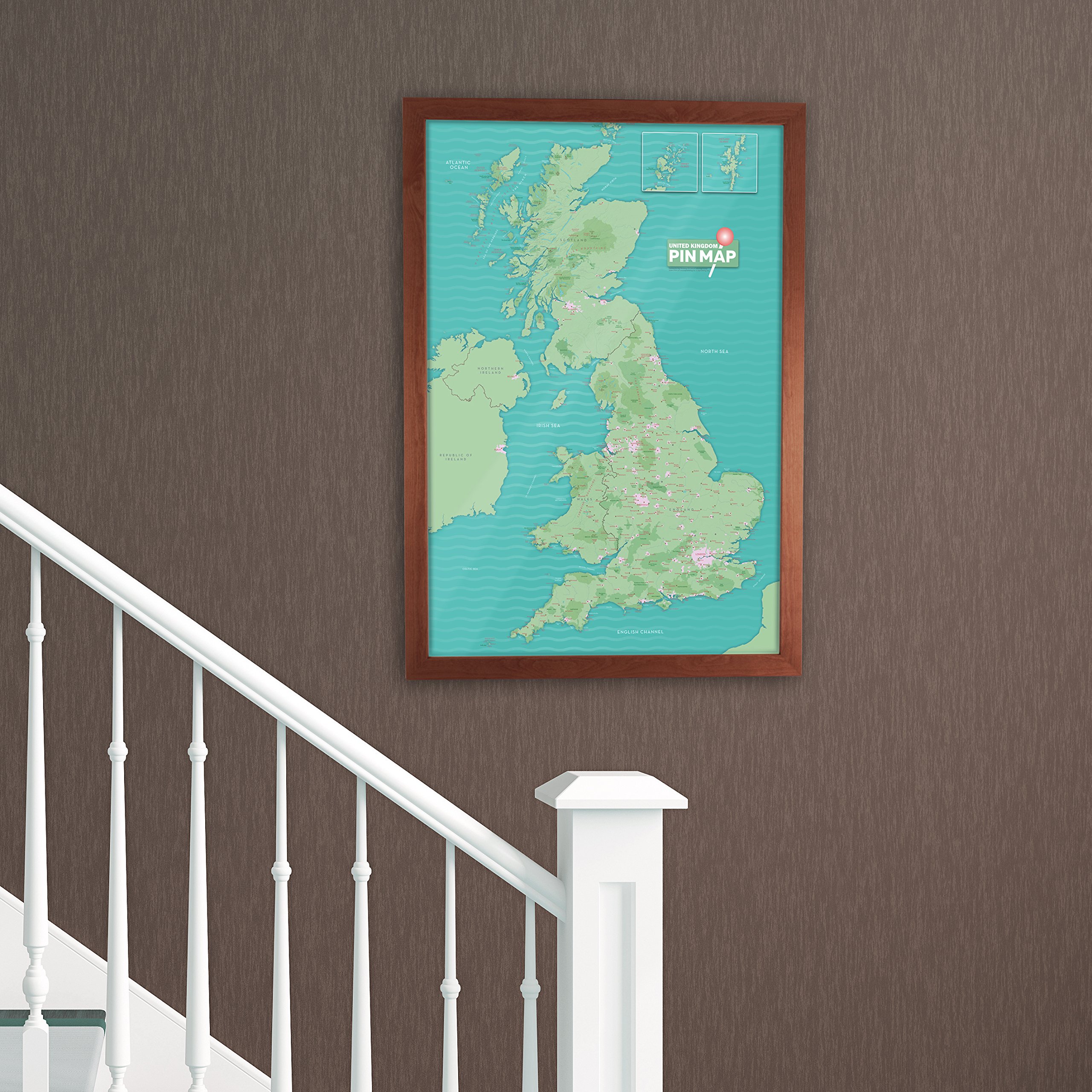 Map of The UK Pinboard - Made of Composite with Frame 53 x 76cm - Memo Board Made of Composite - UK Map Poster Pinboard, Wall Decoration, Travel Gift, Home Décor
