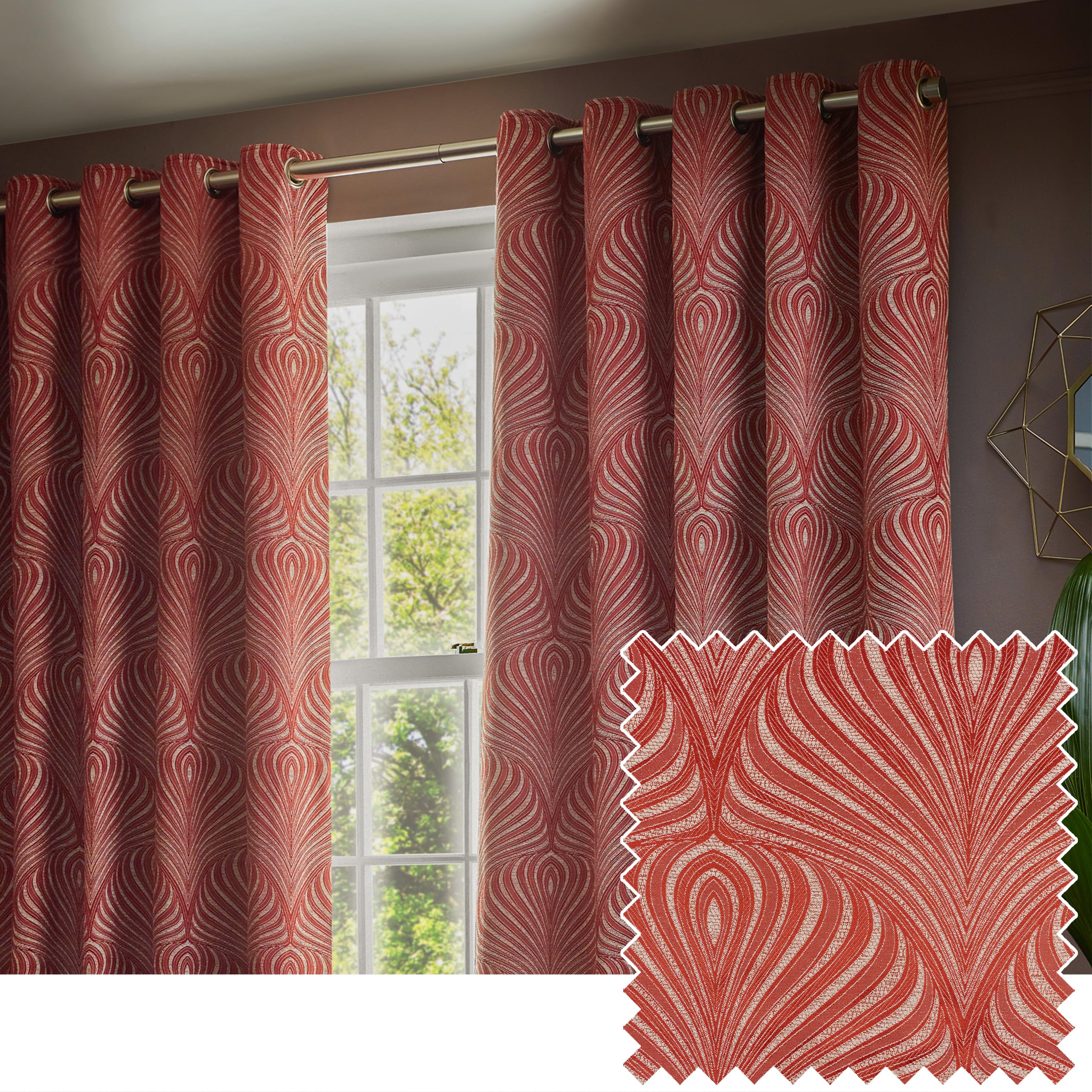 Paoletti  Gatsby Jacquard Eyelet Curtains - Terracotta - 168 x 137c