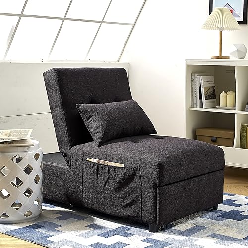 Woanke Silla para dormir sofá 4 en 1 multifunción cama individual otomana plegable con respaldo ajustable tumbona para vida en espacios pequeños