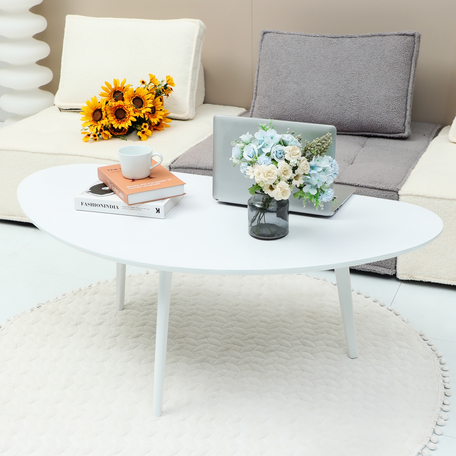 Amazon.com: FIRMINANA Small White Oval Coffee Table for Small