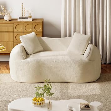 DEINPPA Curved Loveseat Sofa, Modern Chenille Loveseat Couch with Deep Seat, Cloud Couches for Living Room Apartment Office, No Assembly Required-Beige
