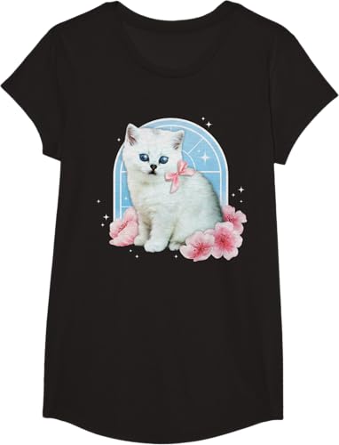 Miniatura 5 de Linda camiseta con diseño de flor de gato estética de los años 90 y 2000, Negro -