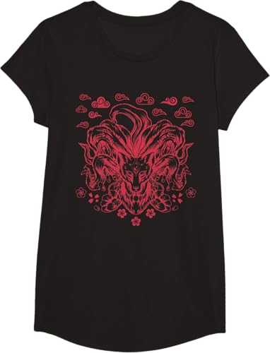 Miniatura 4 de Camiseta de anime japonés Nine Tails Fox Kitsune, Negro -