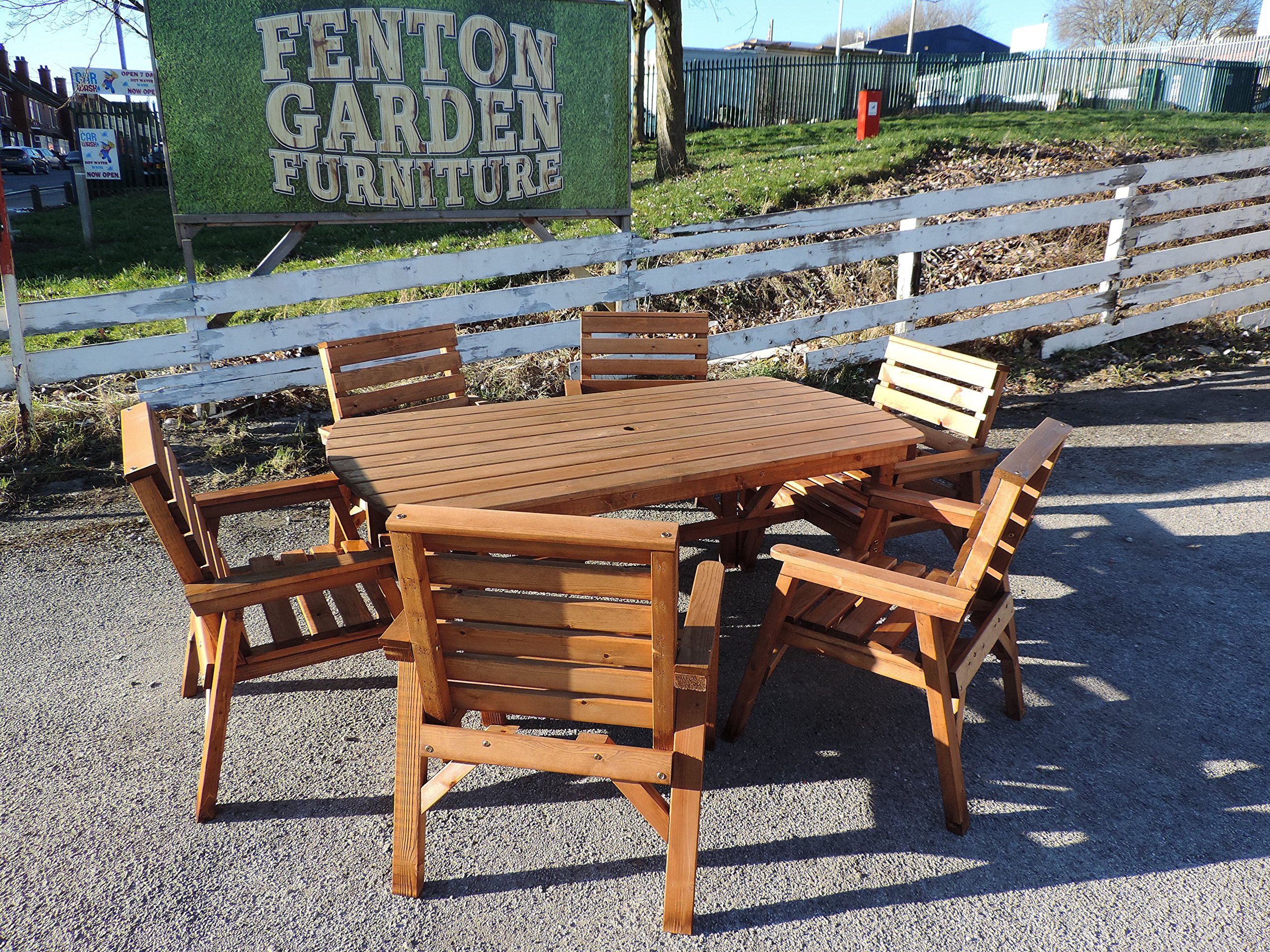 Heavy Duty Wooden Garden Patio Furniture Set 6 Table 6 Chairs Chunky Sturdy Amazon Co Uk Garden Outdoors