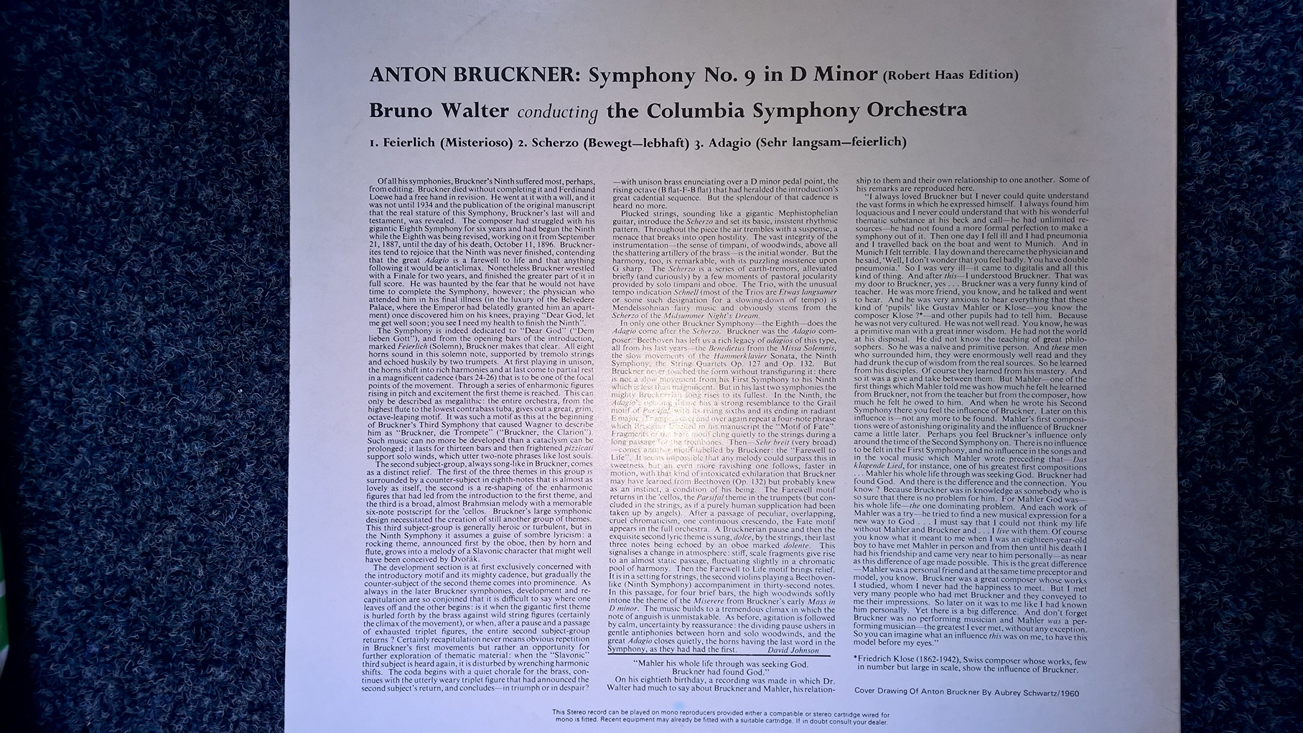 bruckner: symphony no. 9 in d minor LP