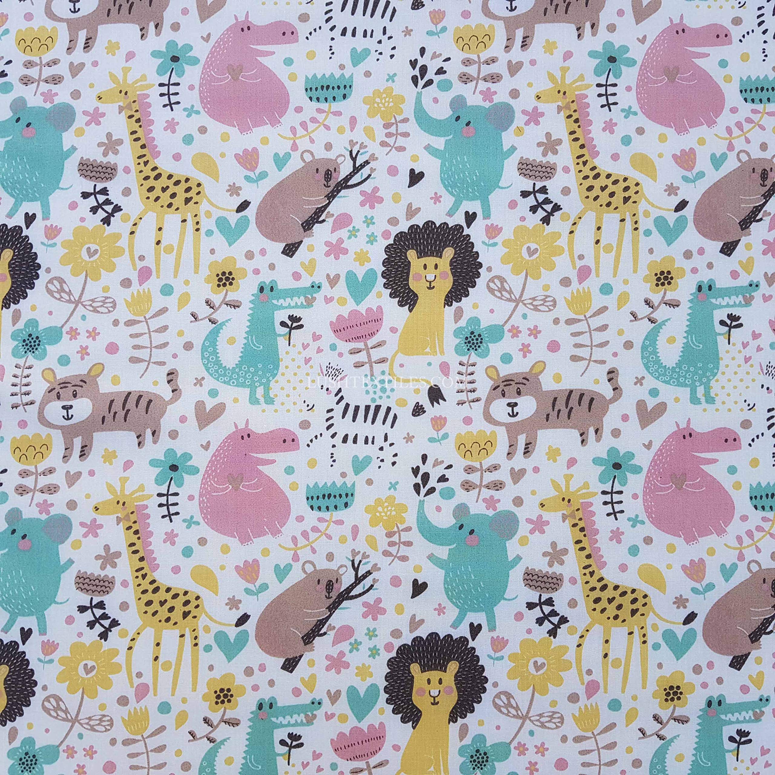 Prestige Zoo Animals Fabric Polycotton Dress Quilting NHS Patchwork, Per Metre