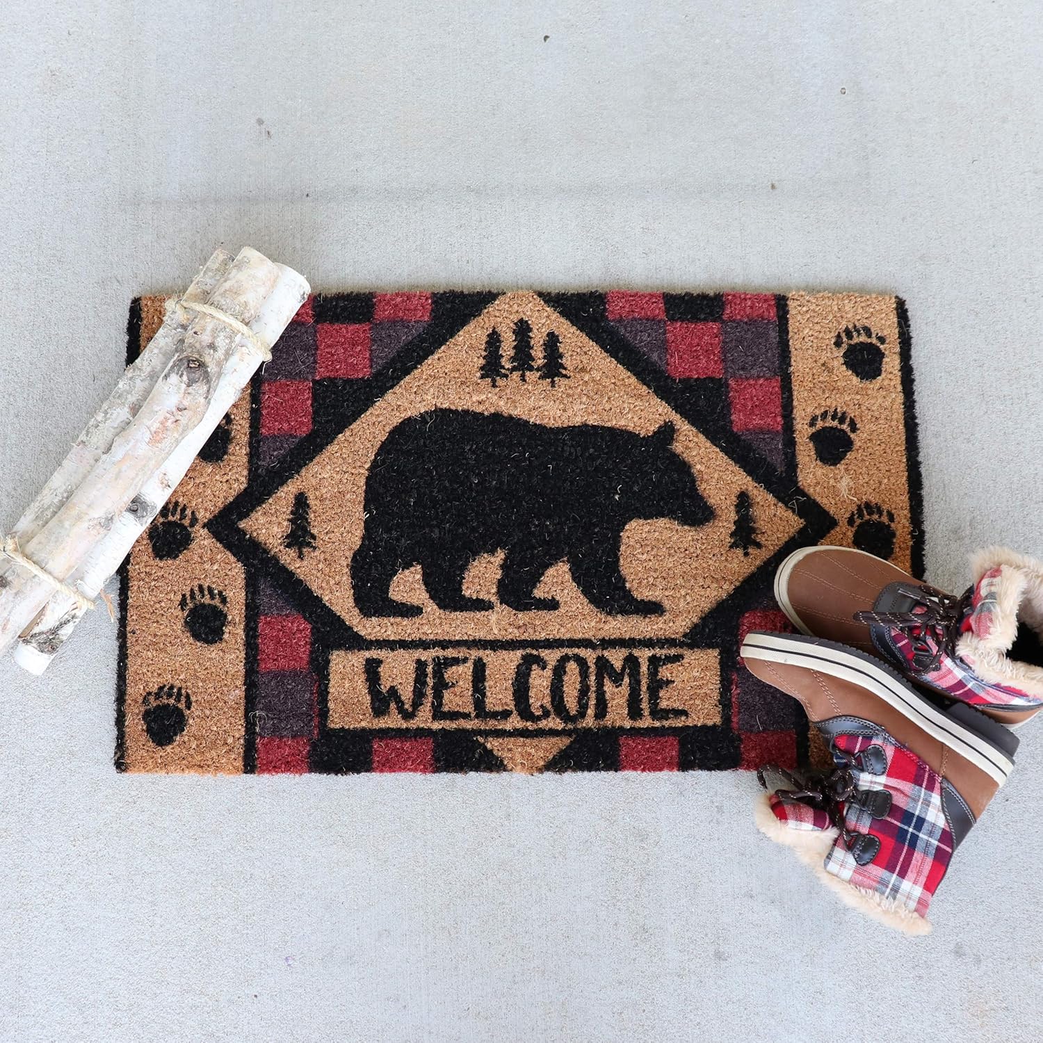 Rivers Edge Products 30" x 18" Coir Door Mat - Fade-Resistant Welcome Mat with Non-Slip Backing - Decorative Indoor Outdoor Rug for Home, Front Porch, Entryway, Patio, Cabin -