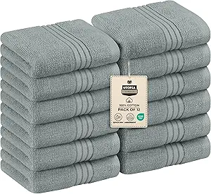 Utopia Towels 12 Pack Premium Wash Cloths Set, 12 by 12 Inches, 100% Cotton Ring Spun, Highly Absorbent and Soft Feel Washcloths for Bathroom, Spa, Gym, and Face, Cool Grey
