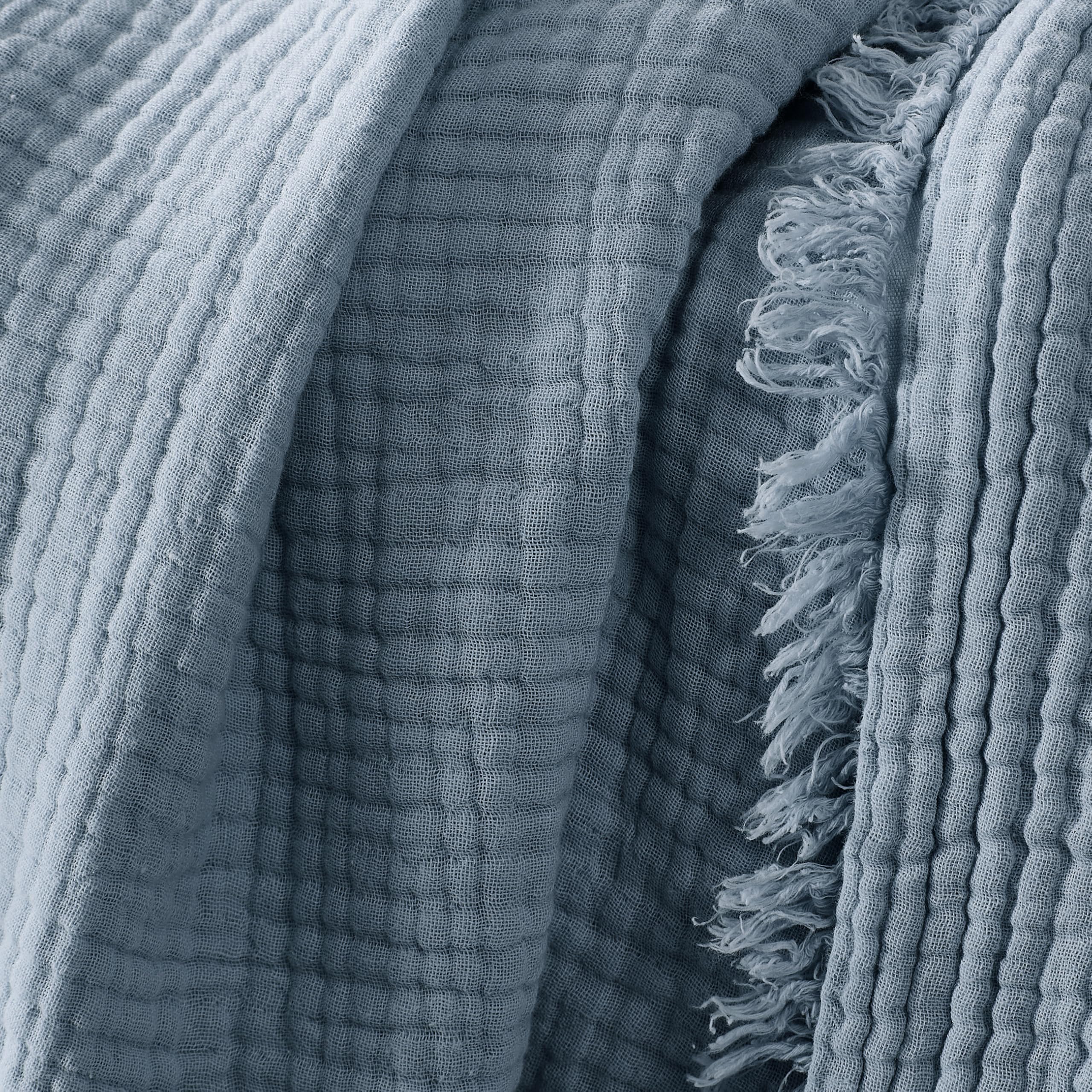 R.SHARE Coperta Mussole 100% Cotone per Adulti 130x150cm Coperta Cotone 4 Strati con Frange Traspirante Morbida Copriletto Estivo Matrimoniale Copridivano, Blu