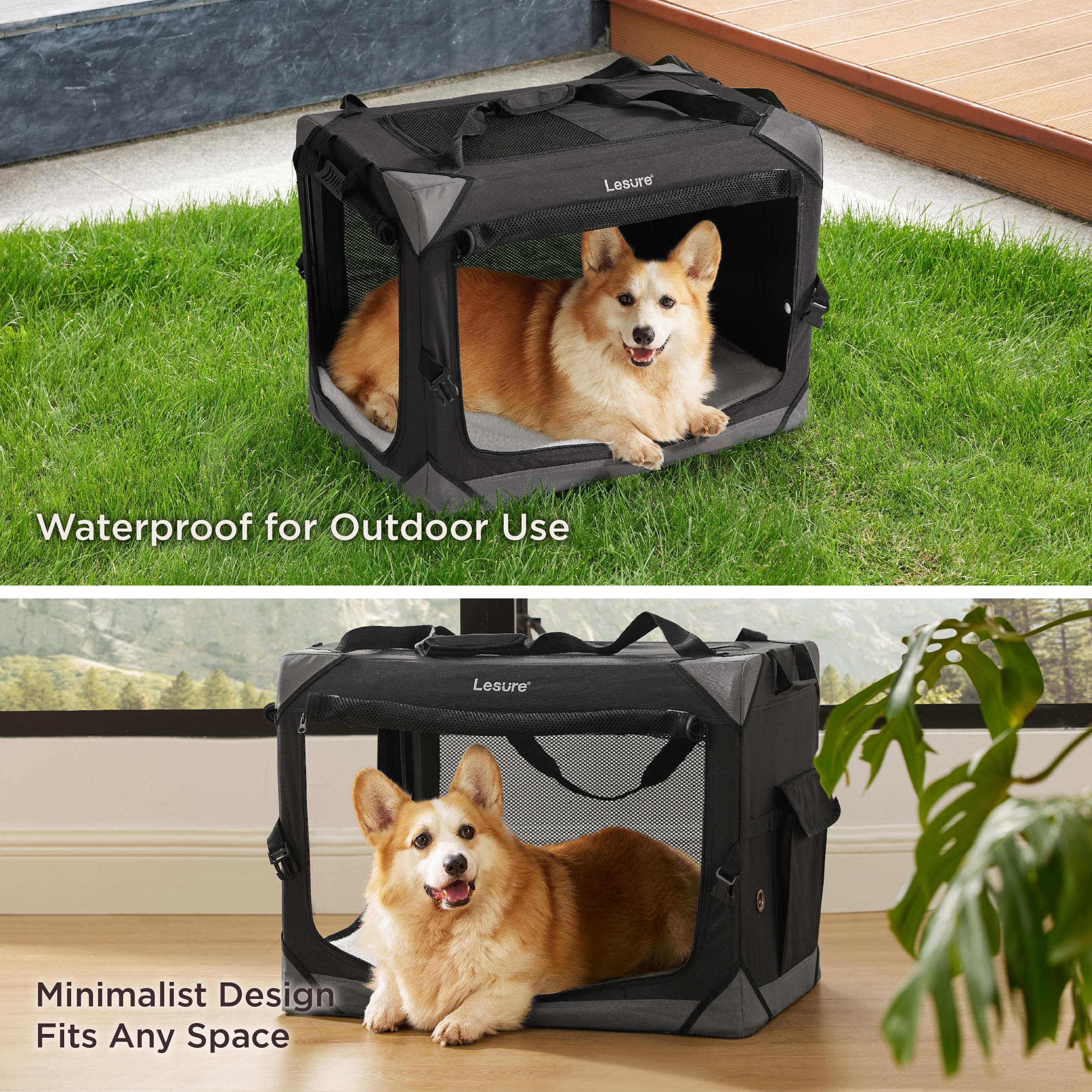 Lesure Hundebox Auto Faltbar Mit Tragegriffen 61 x 40 x 40 cm, Transportbox für Klein & Große Hunde und Katzen, Oxford-Gewebe, Schwarz