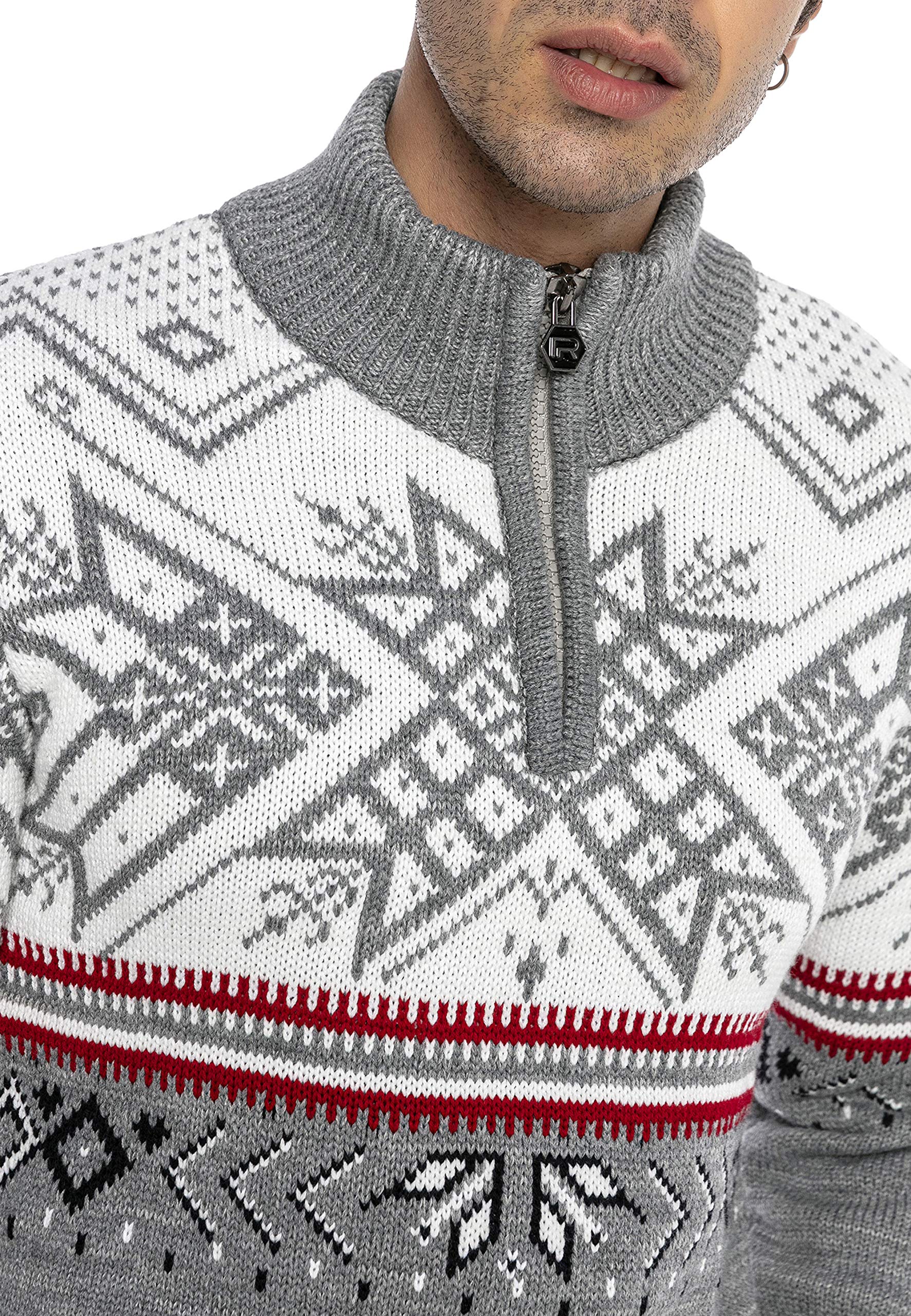 Redbridge Strickpullover für Herren Norweger Pullover Stehkragen Reißverschluss