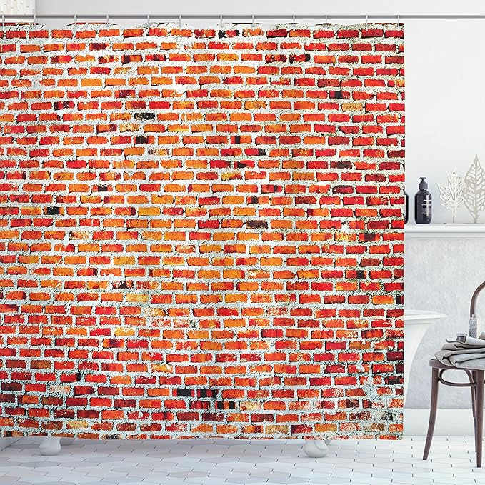 Ambesonne Brick Wall Shower Curtain, Vibrant Brick Wall with Bricks and Grunge Style