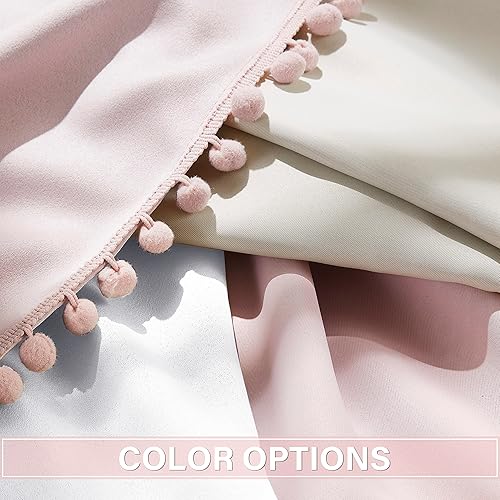 Miniatura 6 de Cortinas opacas con pompones de 84 pulgadas de largo, 90% de oscurecimiento de la habitación, con ojales en la parte superior, 2 paneles para