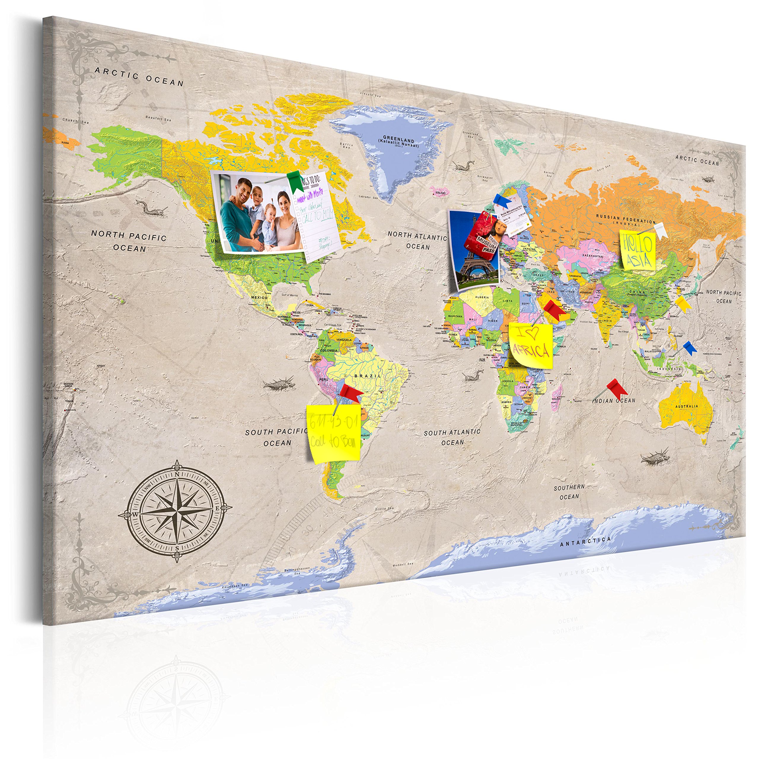 murando - Pin Board World Map 120x80 cm/48"x32" 1 Piece Cork Board On Non-Woven Material XXL Memo Notice Board Pins Included Vision Board Images Pictures Home Decor Wall - Travel Gift k-A-0129-v-a