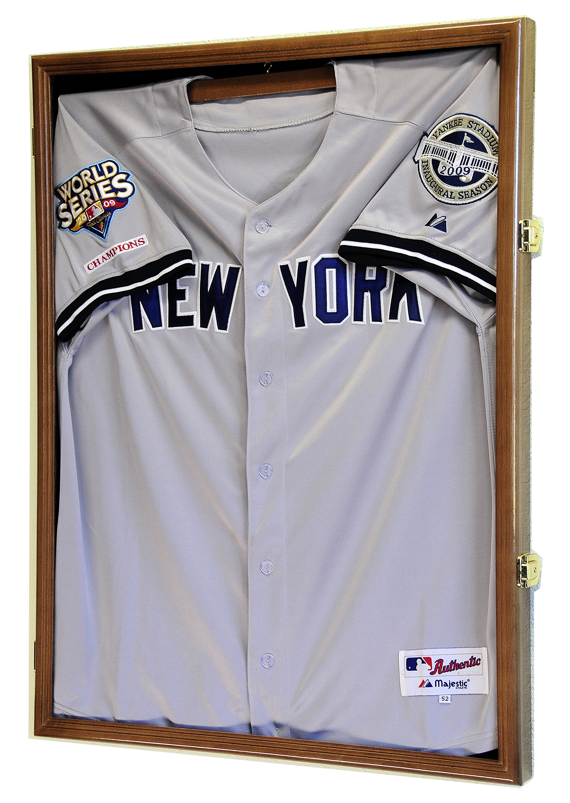 Sports Jersey Display Case Select Your Size 98% UV Lockable 3 Sizes to Choose Uniform Jacket Frame (Walnut Wood Finish, Large Jersey=31.5x23.5x2)