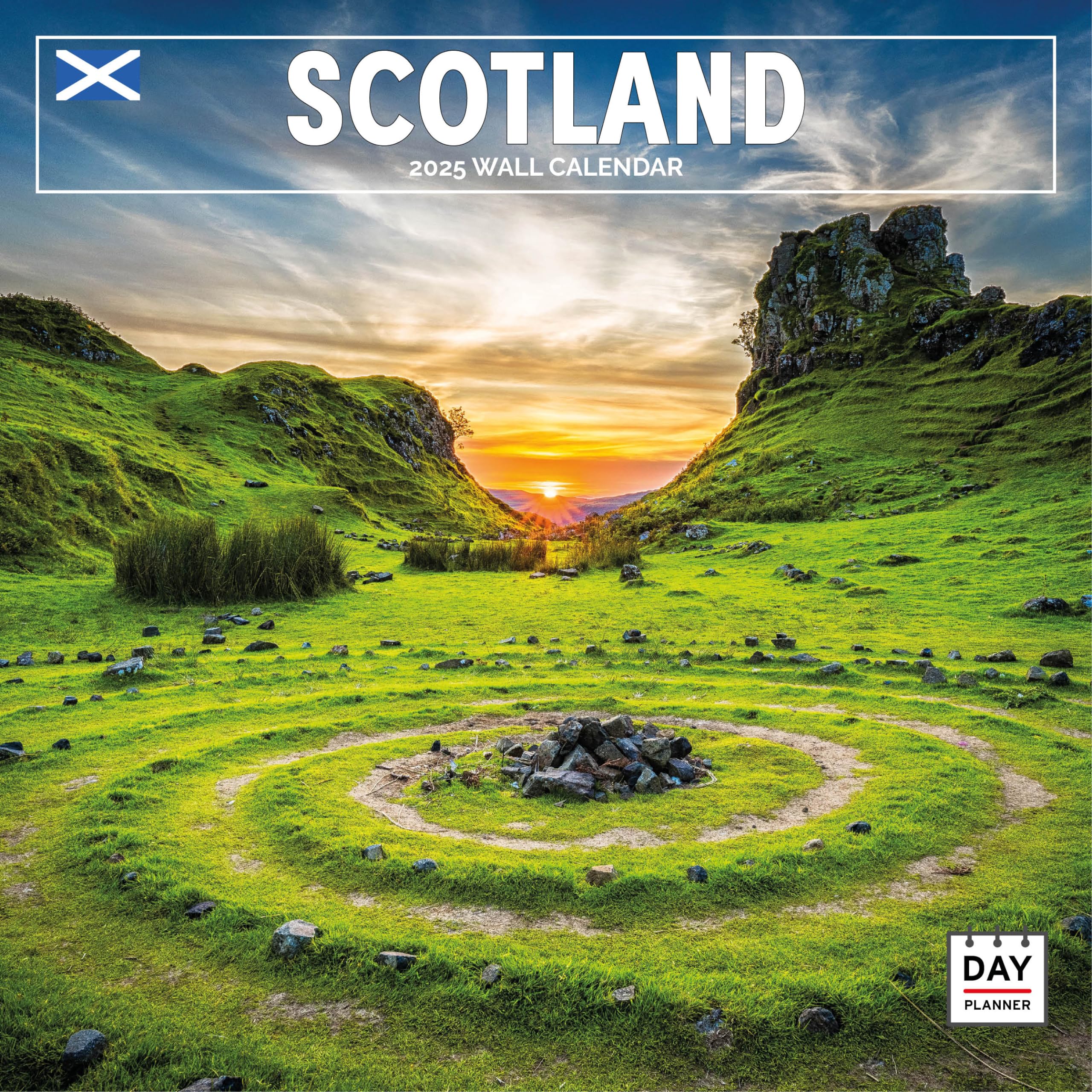 Dayplanner Publishing Scotland Calendar 2026, Large Square Wall Calendar With Organisational Stickers, 16 Month