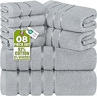 Utopia Towels 8-Piece Luxury Towel Set, 600 GSM Cotton Viscose, Super Absorbent Stripe Bath Towels, Cool Grey - 2 Bath, 2 Hand, 4 Washcloths