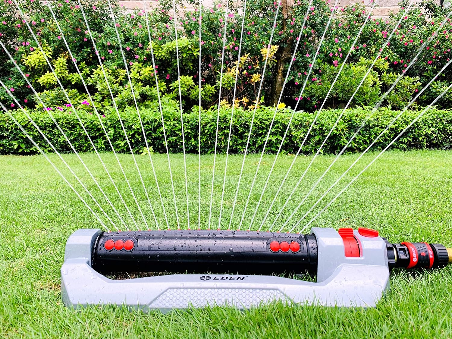 Eden 94116 Heavy Duty Metal 3-Way Oscillating Sprinkler for Large Lawn and Garden W/Quick Connect Starter Set
