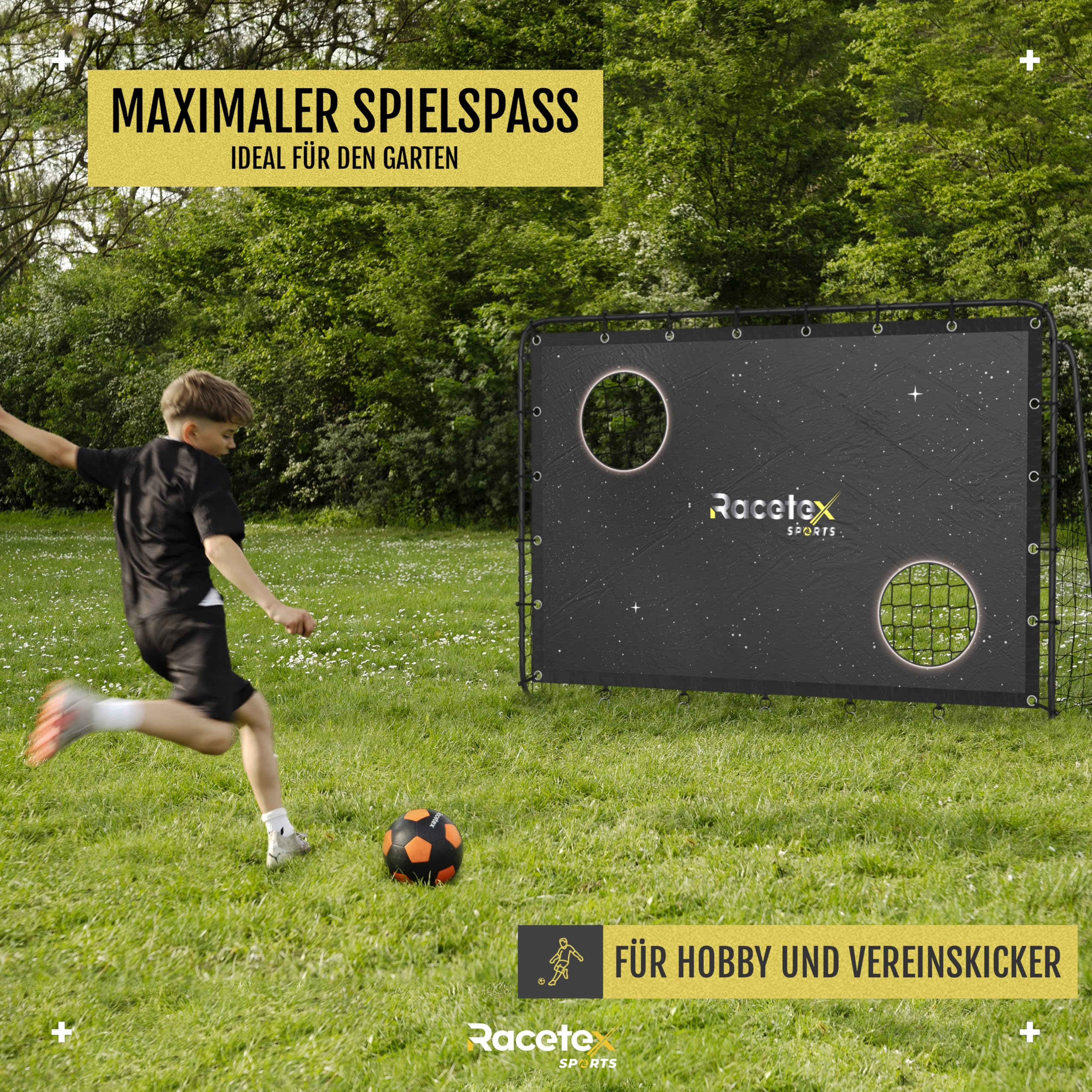 Racetex Fußballtor Kinder inkl. Torwand mit [Anti-Rost Beschichtung] - Fussballtore für Garten Kinder und Erwachsene - Fußball Tor mit Erdanker für einen optimalen Halt - Fussballtor