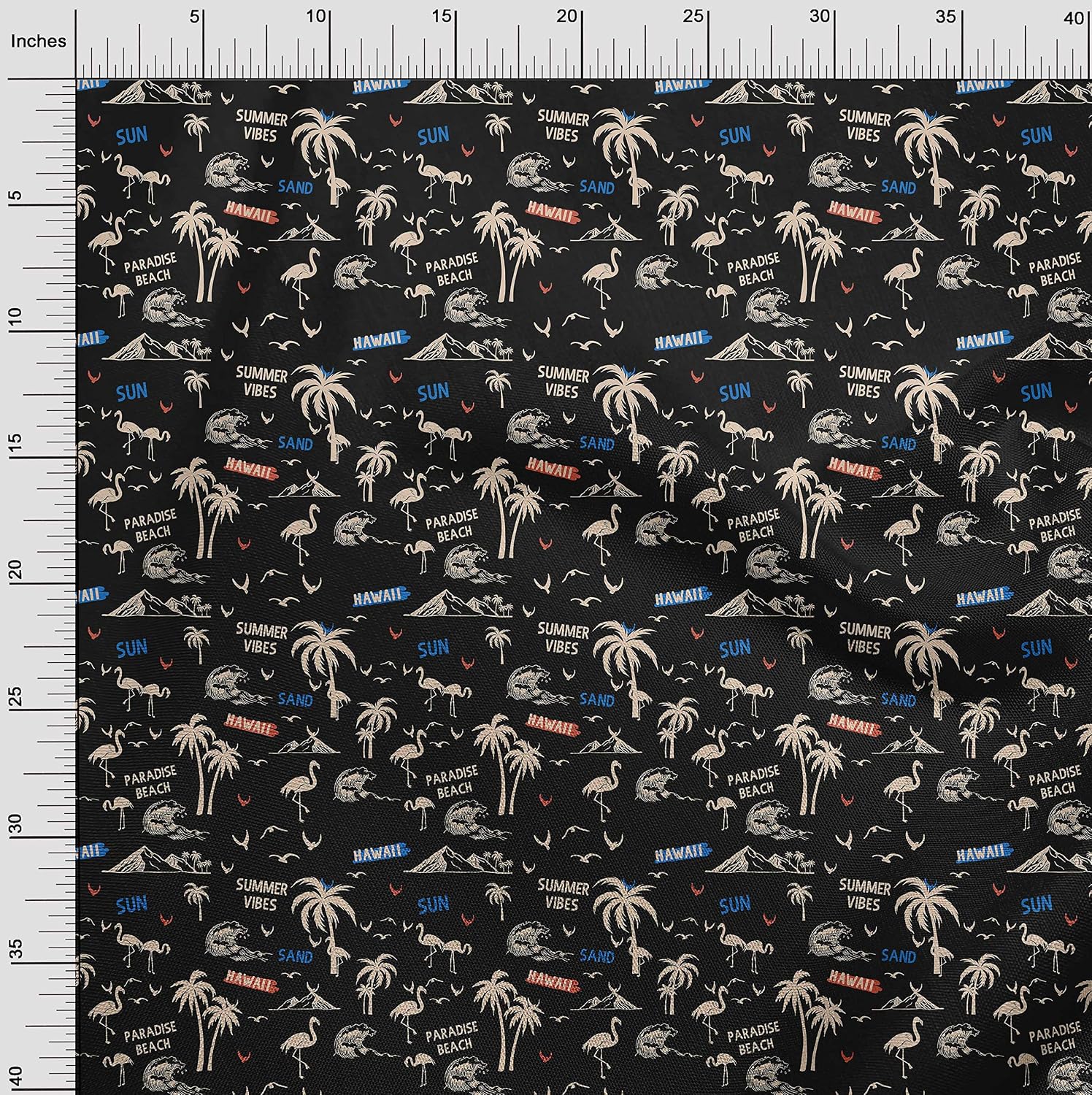 oneOone Cotton Flex Black Fabric Beach Hawai Dress Material Fabric Print Fabric By The Yard 40 Inch Wide
