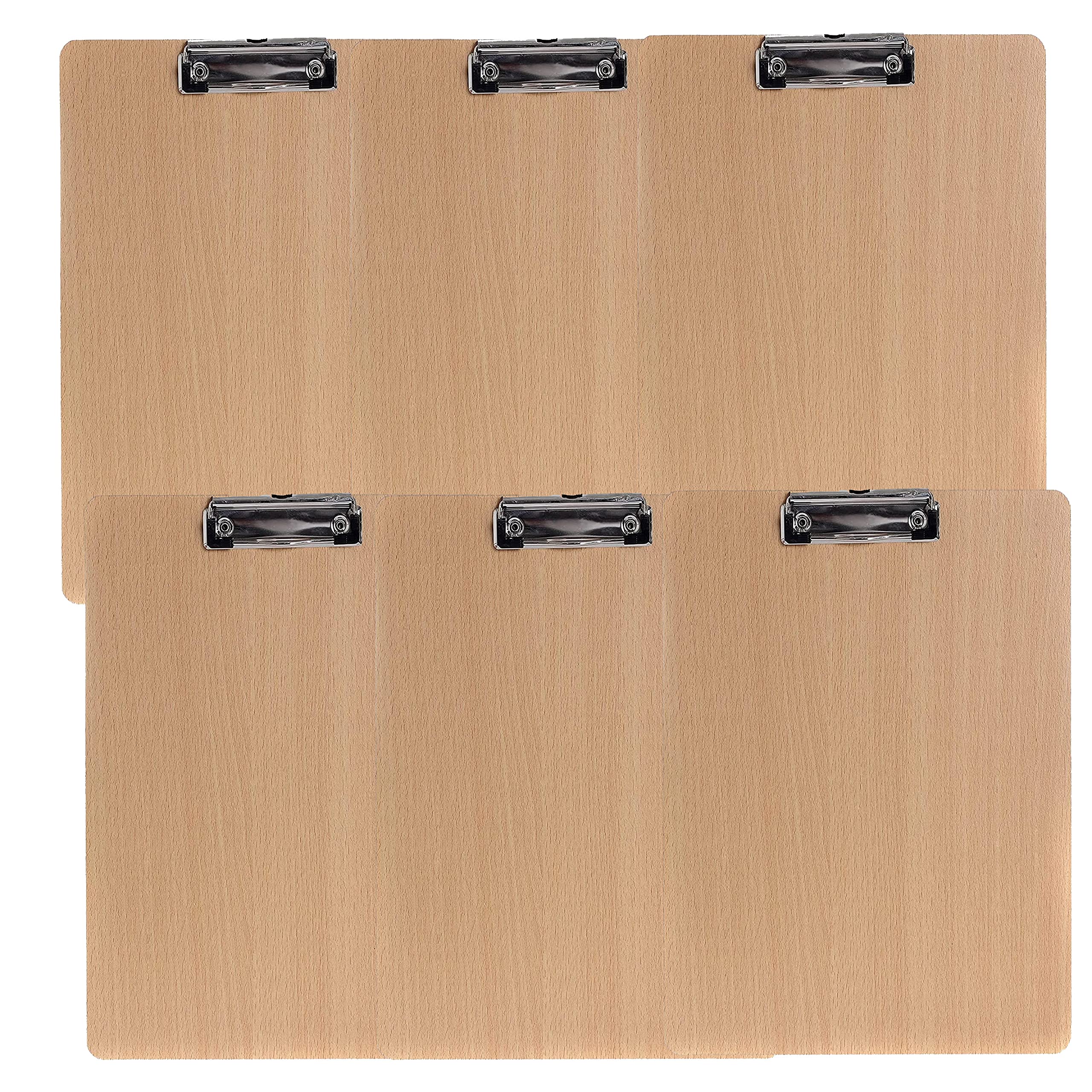 6er Klemmbrett A3 Hoch aus Hartholz extra dick 4mm, mit Aufhängeose, Gummierter Metalklemme, Skizzenblock Schreibbrett Clipboard, Qualität Holz Faserplatte, Zwischenablage Schreibblock TKD8009-A3-6X