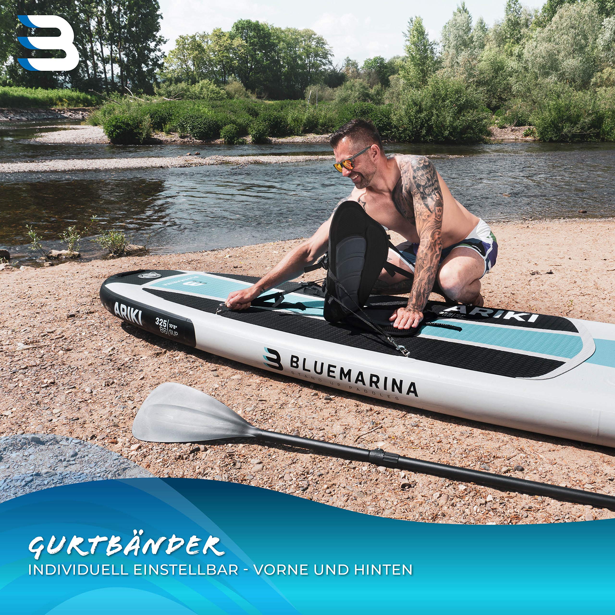 Bluemarina Kajaksitz für Stand Up Paddling Board | Inklusive Paddel - Kanusitz - Hochwertiges & bequemes Schaumstoffpolster - Rückenlehnensitz - Verstellbar - rutschfest