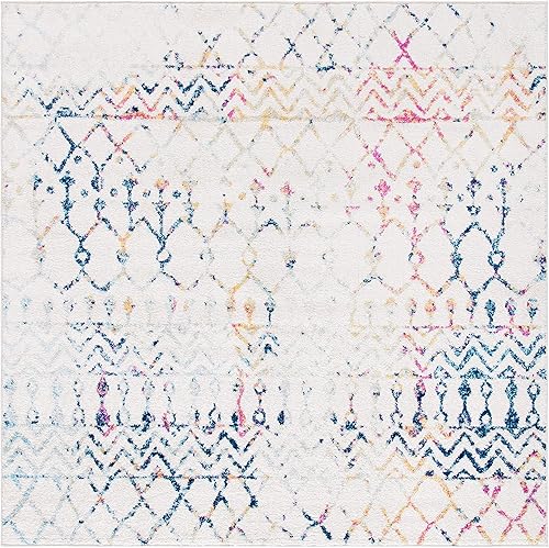 Miniatura 2 de SAFAVIEH Tulum Collection TUL270C - Tapete cuadrado de 5 pies color marfilazul, marroquí, bohemio, envejecido, no desprende pelusa, para sala de