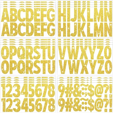 376 Pcs Large Glitter Letter Stickers 2.5 Inch - 24 Sheets Big Font Alphabet Numbers For Mailbox, Crafts, Posters & Classroom Decor (Gold)