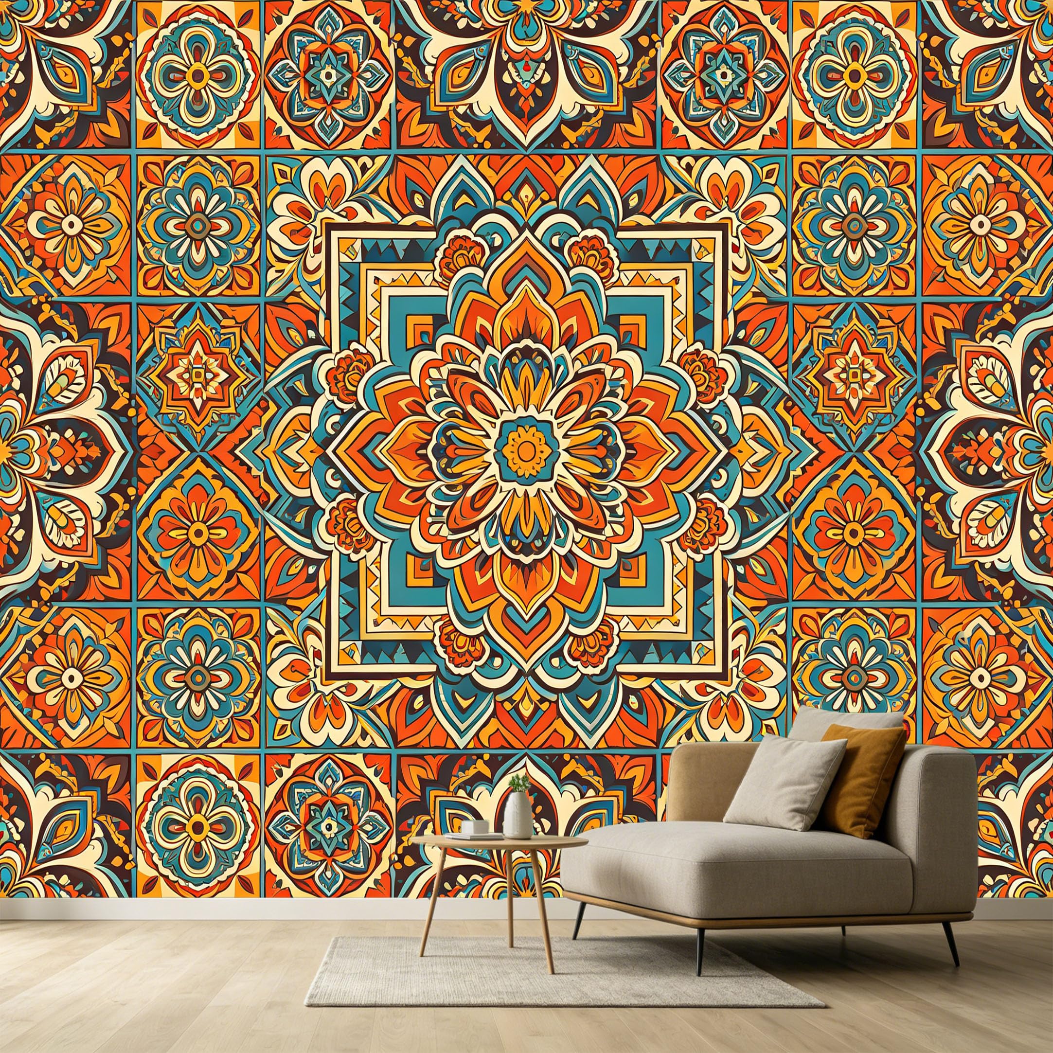 Custom Size Wall Murals Geometric Pattern Mosaic Tile Vintage Style SelfAdhesive Wall Fabric Removable Large Wallpaper for Photo Living Room Decor Home Accent