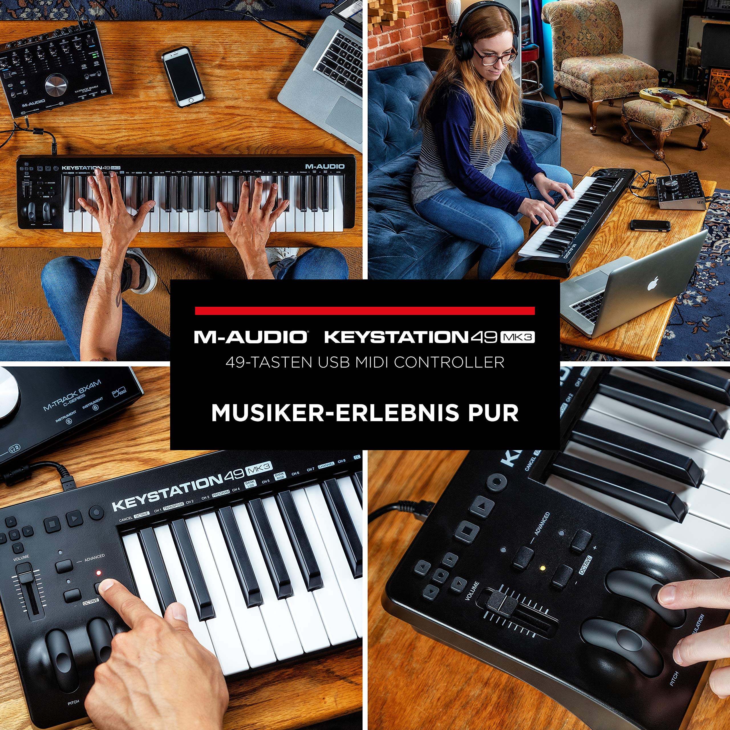 M-Audio Keystation 49MK3 + SP-2 - MIDI Keyboard Controller mit 49 Tasten, zuweisbaren Reglern, Pitch/ Modulation Rädern + Universal Sustain Pedal mit Piano Style Action