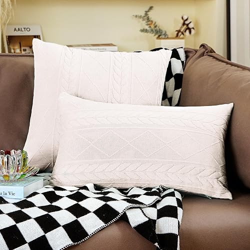 Miniatura 5 de Uhomy Paquete de 2 fundas de almohada decorativas de color blanco crema de 20 x 20 pulgadas, fundas de cojín súper suaves, elegantes y artísticas