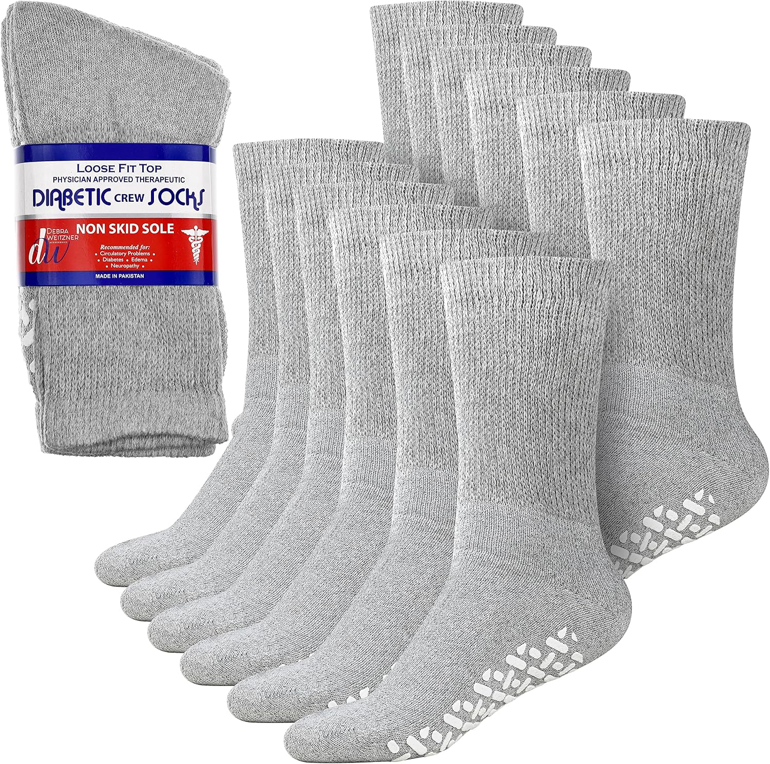 Debra Weitzner Non-Binding Loose Fit Sock - Non-Slip Diabetic Socks for Men and Women - Crew 12Pk Grey